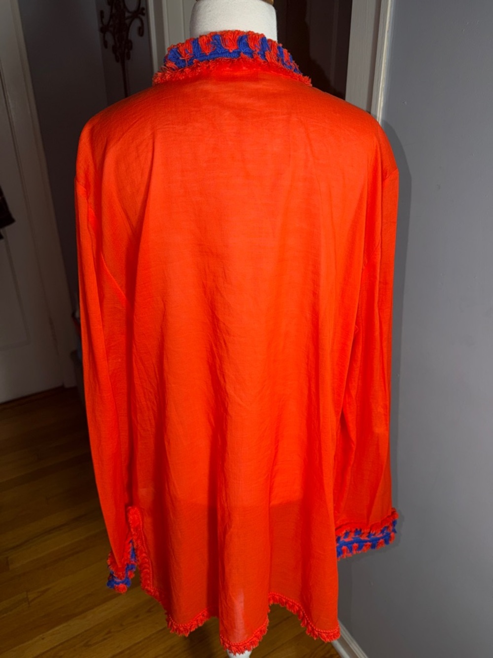 Tory Burch Orange Tunic with Blue Crochet Trim - Picture 6 of 11